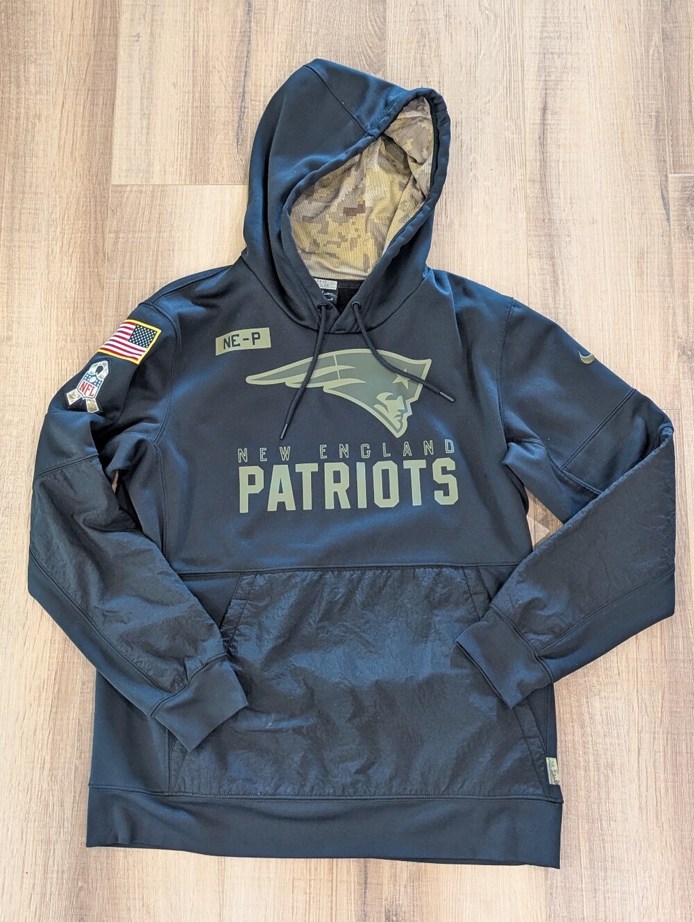 Nike On Field New England Patriots Salute To Service Hoodie Mens L Dave Ziegler